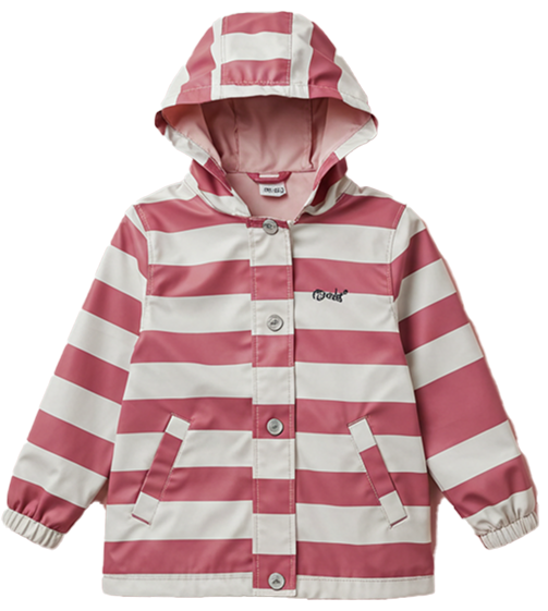 ピンクとアイボリーのストライプでかわいいレインコート